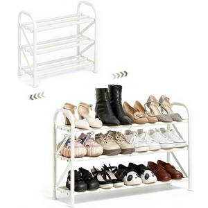 3-Tier Shoe Rack for Closet, 16"-32" Expandable ShoeRackAdjustable for Entryway Closet Doorway SturdyMetal, White