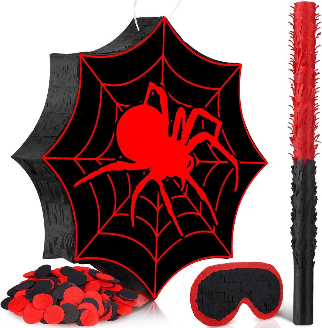 Deekin Spider Piata for Birthday Party Decoration Small Piata for Party Favors Birthday Gifts with Blindfold Confetti and Stick for Celebration(Spider Web)