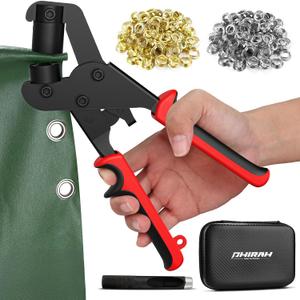 Grommet Tool Kit, 3/8 Inch Grommet Kit Handheld Eyelet Pliers Set with 500 pcs 10 mm Grommets with Tool Bag, Brass Grommet Eyelet Kits Save Effort Hole Punch Plier for Tarps Leather Paper Flag