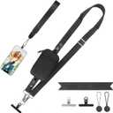 Clip and Go Strap for Phone With Wallet Crossbody (Detachable RFID Blocking Wallet) - Adjustable Phone Strap w/Soft Silicone Pad, Universal Phone Lanyard with 360 Rotatable Tether Tabs for All Phones (1-black)