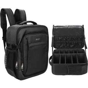Relavel Makeup Backpack, Professional Travel Train Case Makeup Artist Kit Set Bag for Women Extra Large Cosmetic Organizer, Brush Storage Holder, with Adjustable High Dividers, Black Relavel Makeup Backpack, Professional Travel Train Case Makeup Artist Kit Set Bag for Women Extra Large Cosmetic Organizer, Brush Storage Holder, with Adjustable High Dividers, Black