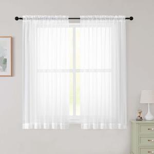 Sheer White Curtains for Bedroom Living Room 54 Inch Length 2 Panels Set, Solid Soft Airy Light Filtering Window Treatments, Modern Rod Pocket Drapes, White, 42" Wx54 L Inches