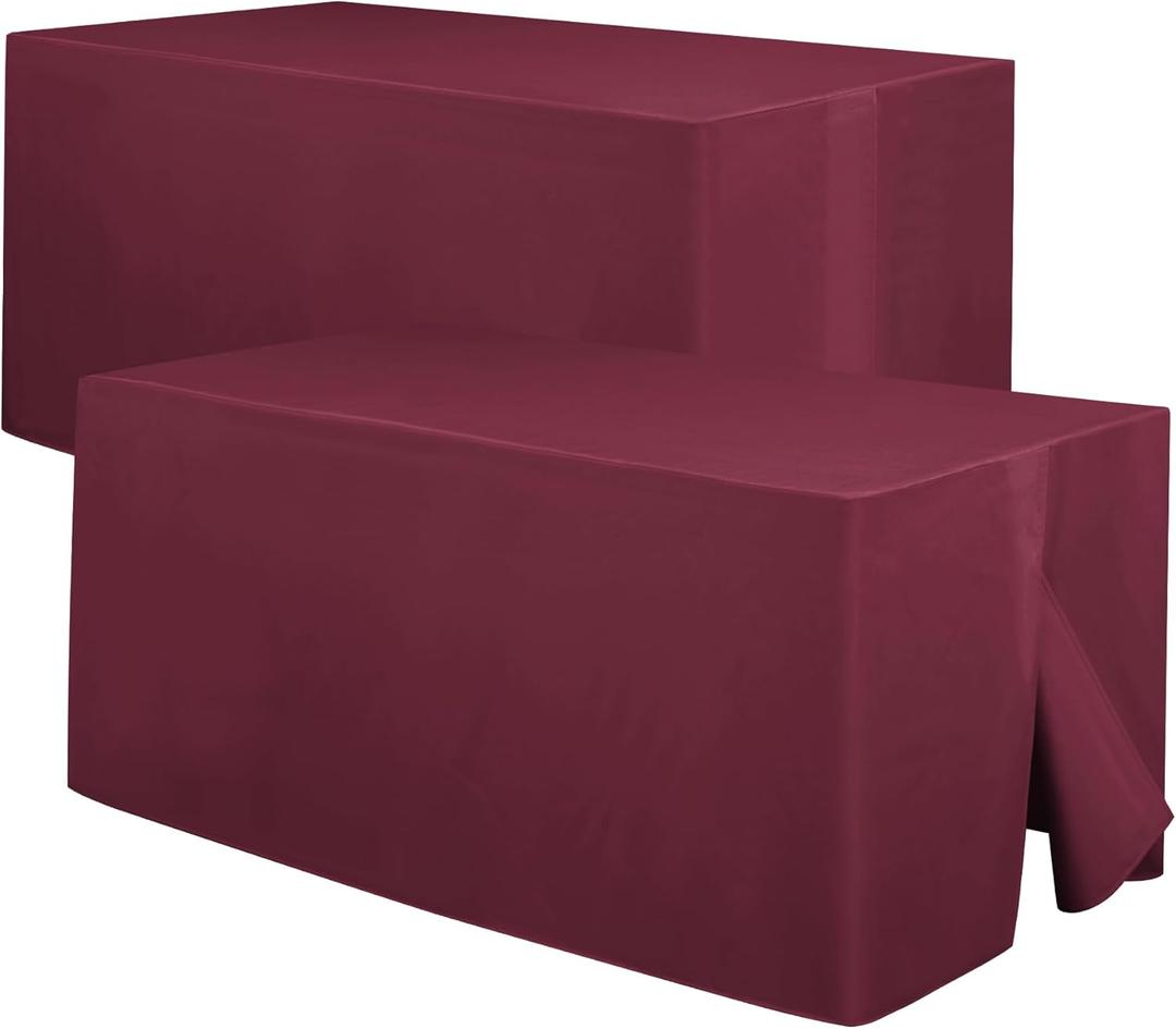 Hiasan Burgundy Waterproof Fitted Tablecloths 2 Pack, 30 x 96 Inch Tear Resistance Rectangle Table Cloth for 8 Foot Tables, Polyester Table Cover for Trade Show, Craft Show, Banquet, Wedding, Parties