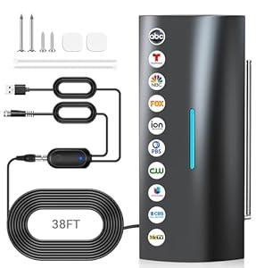 2800+ Miles Range TV Antenna, 2025 Strongest Digital Antenna for Smart TV Indoor with Amplifier, 360° Long Range Reception HD Local Channels -38FT Coax Cable -Supports 8K, 4K, 1080P for Smart/ Old TVs