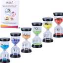 Hourglass Sand Timers 1/3/5/10/15/30 Minutes, Colorful Sand Clock for Kids, Mini Plastic Sand Watch for Games Classroom, Small Glass Sandglass Timer Set (Pack of 6) (Blue/Purple/Orange/Green/Yellow/Red)
