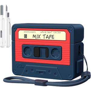 AirPods Pro 3 Case Cover, KOREDA Funny Cassette Tape Design Case for Airpods Pro 3rd Generation 2025, Cute Cartoon Fashion Silicone Protective Case for Women Men (Blue)