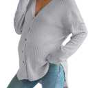 COZYEASE Women's Maternity Button Down Shirt Casual Cardigan Fall Sweaters | Long Sleeve, Ribbed Knit, V Neck, Regular Fit, Drop Shoulder, Fall, Maternity Business Casual (L)