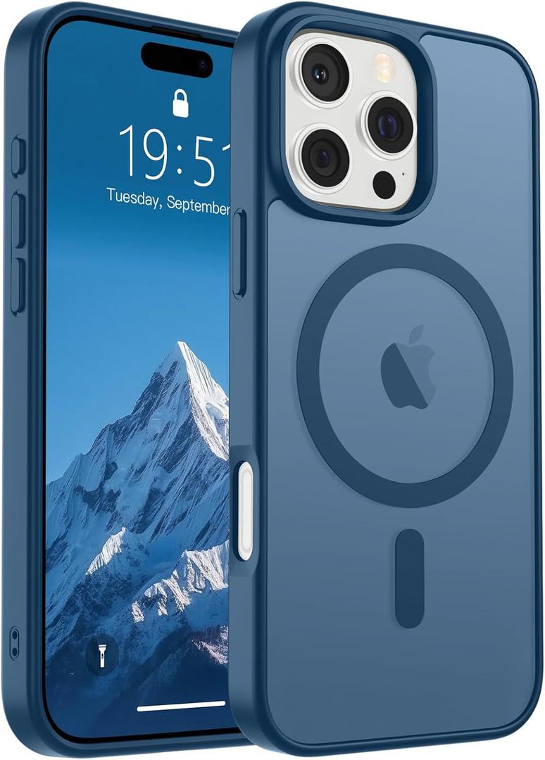 SUPFINE Magnetic for iPhone 16 Pro Case(Compatible with MagSafe)(Military Grade Drop Protection) Slim Translucent Matte Shockproof with Anti-Fingerprint Phone Case,Deep Blue