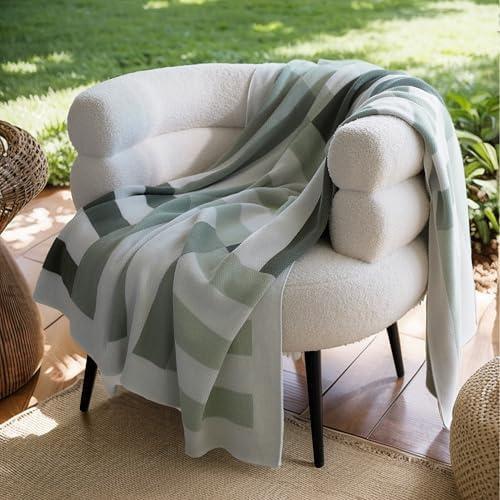 Double Stitch 100% Cotton Throw Blanket - Soft Knit Throw for Couch, Geometric Pattern, Cozy Luxury Decorative Blanket for Sofa, Bed, Living Room, 50" x 60", Sage Valley