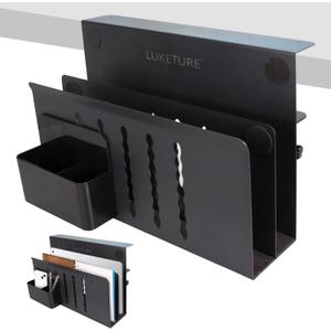 LUKETURE Desk Side Storage, 2 Tier Steel Hanging Organizer, No Drill Side Desk Organizer, Laptop Holder, with Pen Holder, Hanging Table Storage for Office Home, Fits Flat Edge Tables 0.3" to 2.8" (Black)