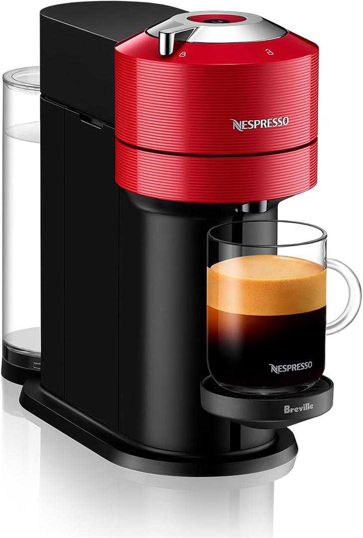 Nespresso Vertuo Next Coffee and Espresso Machine by Breville, Cherry Red, 1.1 Liters with complimentary starter set of Nespresso capsules,                    BBD 06/30/2022
