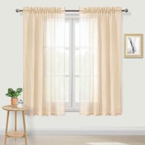 DWCN Beige Sheer Curtains Semi Transparent Voile Rod Pocket Curtains for Bedroom and Living Room, 52 x 72 inches Long, Set of 2 Panels