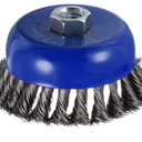 Twisted Knotted Wire Cup Brush for Angle Grinder - [4 Inch] for Paint Stripping Cleaning Rust Duty Abrasive, 5/8 Inch-11 Threaded Arbor, .020 Carbon Steel Wire, Blue