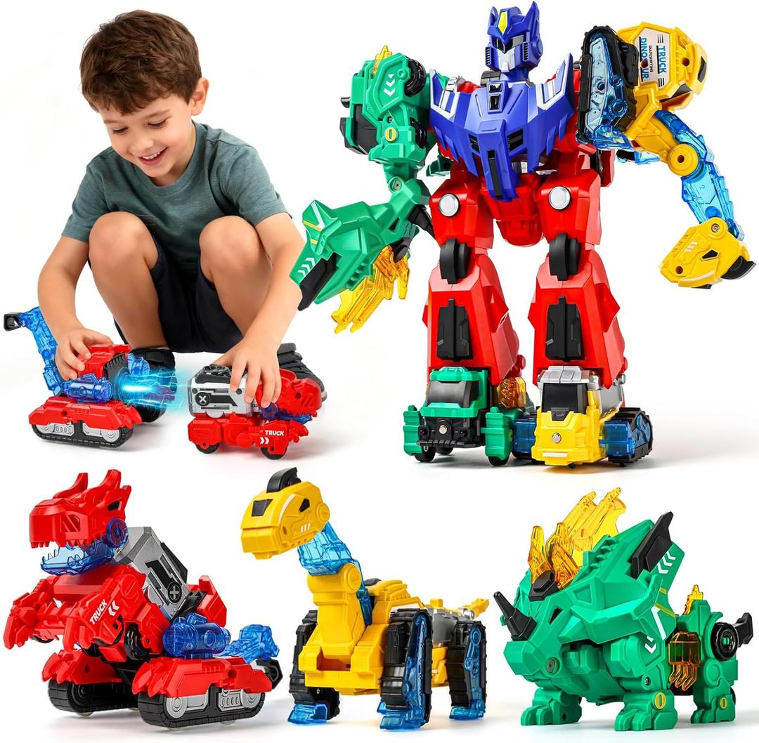 BLF FUN Magnetic Transforming Dinosaur Car Toy for Kids Ages 36, 6-in-1 Transforme Dino Robot Truck, Birthday for Boys Girls 4 5 7 8, Toddler STEM Construction Learning Toy