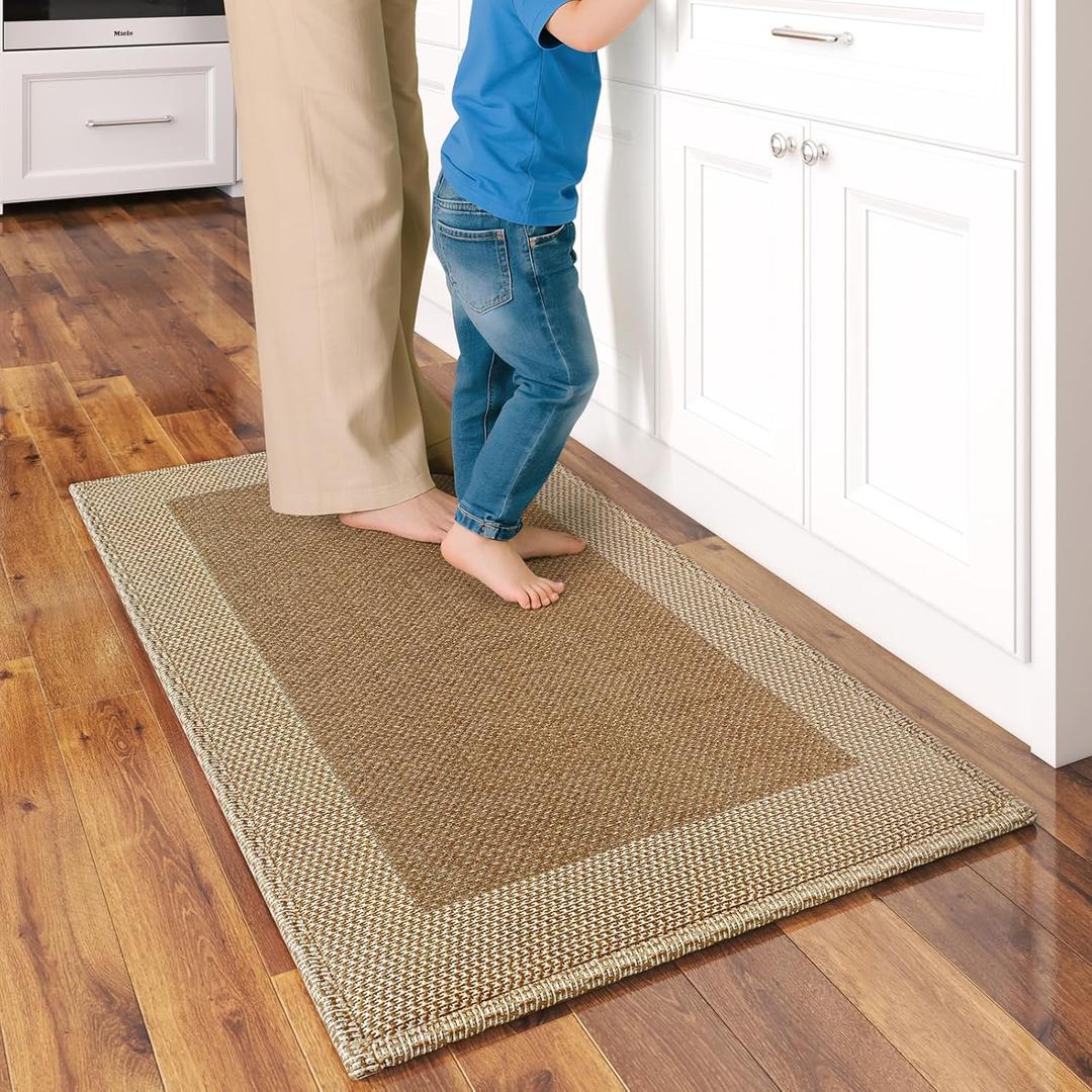 Anti Fatigue Kitchen Mats for Floor, Super Absorbent Kitchen Rugs Non Slip Washable, Soft Linen Braided Kitchen Runner Rug, Standing Mat Kitchen Sink Mat, Easy to Clean, Brown 17x30