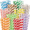 200Pcs Biodegradable Straws, 10 Colors Striped Paper Straws, Disposable Drinking Straws for Cocktail, Coffee, Lemonade
