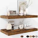 Fun Memories Floating Shelves - 2 Pack 12 Inch Deep Rustic Wooden Wall Shelves - Extra Deeper & Thicker Wall Mounted Storage Shelf for Living Room, Kitchen, Farmhouse - 24" W x 12" D x 1.5" H - Brown