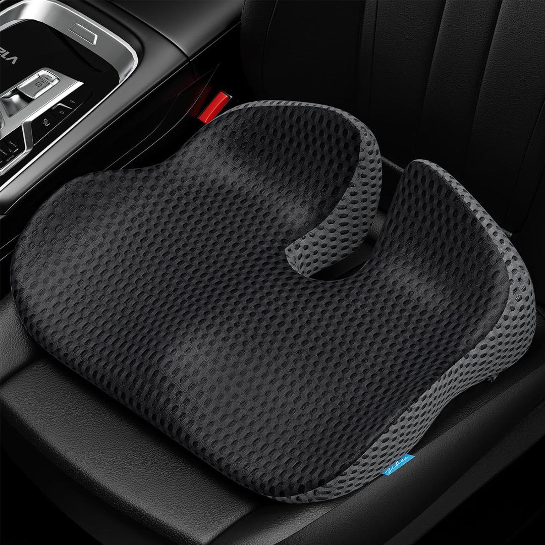 ZIKEE Wedge Car Seat Cushion for Driving, Innovative Seat Cushion with Honeycomb Gel & Memory Foam for Enhanced Breathability & Support, Car Cushions for Hip Pain Relief, Improve Vision/Posture, Black