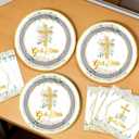 2 x God Bless Plates and Napkins Baptism Theme Party Supplies, First Holy Communion 20 Plates, 20 Napkins for Newborn Baptism Church Cross Party Decoration