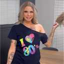 80s Outfit for Women 80's Retro Theme Party Shirts Vintage Disco Outfits 1980s Clothes 90s Neon Off Shoulder Tops (XL)