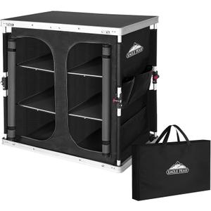 EAGLE PEAK Double Outdoor Folding Camping Table with Large 3-Tier Storage Organizer and Side Pockets, Easy Set Up Portable Aluminum Camping Kitchen, Black (19.7 x 33.1 x 31.5 IN)