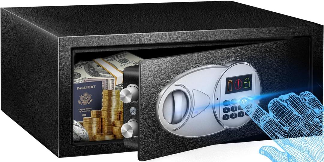 TOTOY 1.2 Cu Ft Small Safe Box For Home Documents with Emergency Battery Box - Steel Security Safe and Lock Box with Electronic Keypad, LED Sensor Light- Safety Box For Cash, Jewelry, Valuables