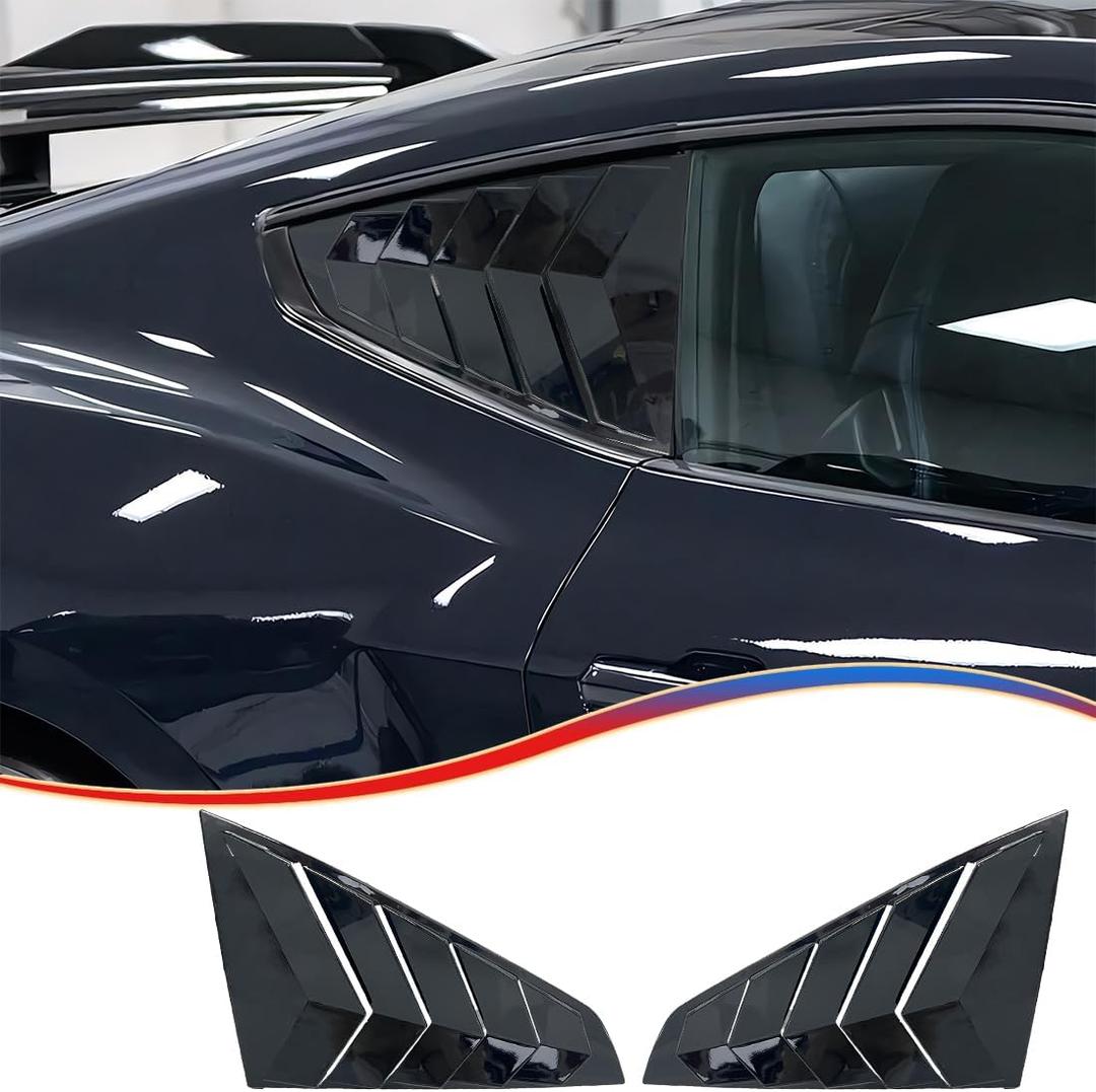Window Louver 2Pcs Side Vent Window Louvers for Ford Mustang 2024 2025, ABS Print Sport Window Decorative Covers, Exterior Trim Accessories - Bright Black