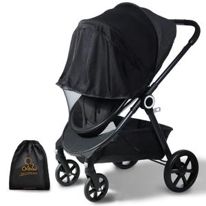 Orzbow Baby Mosquito Net with Sun Shade UPF50+ for Stroller, Universal Stroller Mosquito Netting Privacy Cover with Two-Way Zipper and Storage Bag for Car Seats, Baby Summer Travel Essentials, Black