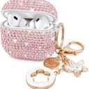 Case for Apple Airpods Pro 3 Case Cover 2025, VISOOM Bling Jewerly Airpods iPods Pro3 Cases Cute Glitter Diamond Airpod iPod Pro3 Cases Rhinestone AirPods iPods Pro 3rd Gen Cas with Keychain for Women (J-Sakura Pink)