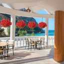 Homsunny Artificial Fake Hanging Flowers Plants with Basket for Outdoor - Fake Petunias Flowers Fake Silk Morning Glory Planter for Outside Porch Patio Balcony Garden Spring Summer Decor(Rose red)