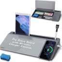 SELEAD Desktop Glass Whiteboard with Wireless Charger Station, Dry Erase White Board Computer Pad Keyboard Stand with Organizer for Home, School, Office Desk Accessories, Gray