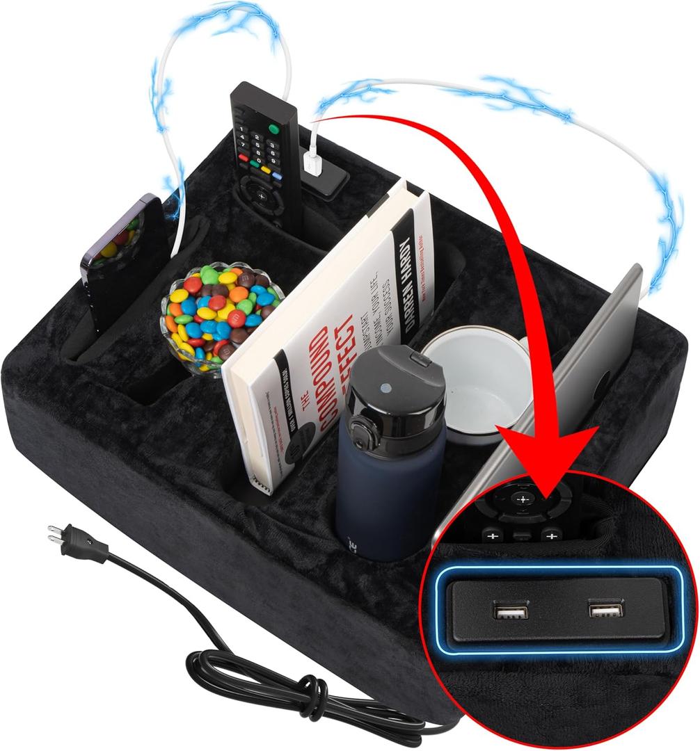 Couch Cup Holder & Organizer with USB Charging Ports Sofa Caddy for Drinks, Remotes, Snacks & More Perfect Couch Accessory with Anti-Slip Design