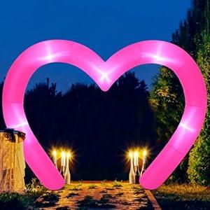 Shappy 9 FT Valentine Inflatables Outdoor Decorations Heart Blow up Inflatable Archway with Build in LEDs for Indoor Outdoor Lawn Yard Garden(Pink)