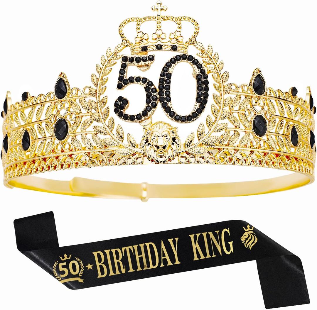 Birthday King Crown and Sash, Gifts for Men. Birthday Party Decoration for Men (Gold-50)