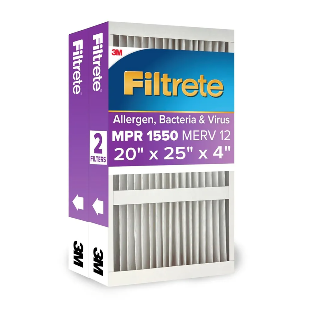 Filtrete 20x25x4 AC Furnace Air Filter, MPR 1550, MERV 12, Fits Lennox & Honeywell, Allergen, Electrostatic Air Cleaning Filter, 2-Pack (actual size 19.88 x 24.63 x 4.31