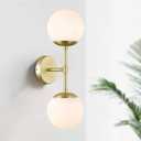 KoKo&Yukina Mid Century Modern Bathroom Lights Gold Vanity Light Fixtures Globe Sconce 2-Light Bathroom Gold Vanity Light Mid Century Glass Globe Wall Lights
