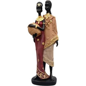 African Statue for Home Decor - 10" Tribal Lovers Couple Sculpture,Vintage Figure Figurines，Living Room/Study/Office/Bookshelf/Desktop for Housewarming/Anniversary