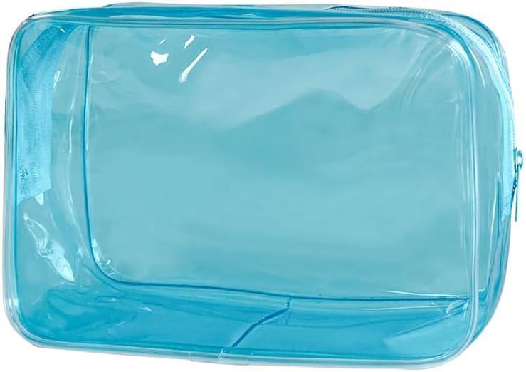 Neon TSA Approved Clear Toiletry Pouch, 7"x2.3"x4.7" Size, PVC Travel Makeup Bags for Toiletries, Transparent Cosmetic Bag for Women and Men Small (blue)