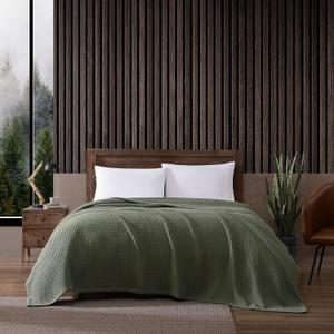 Eddie Bauer - King Size Blanket, 100% Soft Cotton Bedding with Waffle Weave Texture, 400 GSM, Throw Blanket for Couch or Bed (Green)