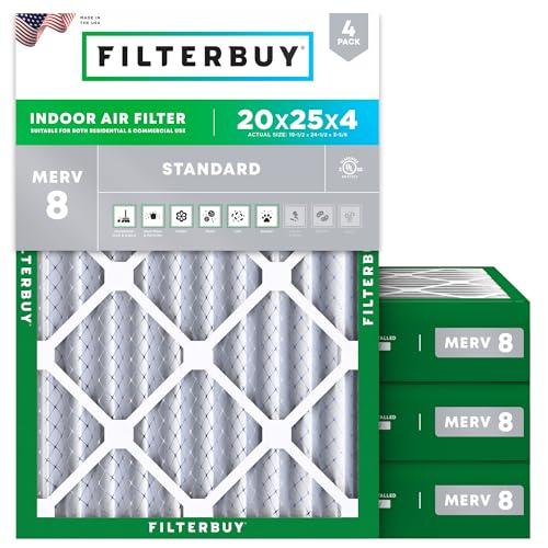 Filterbuy 20x25x4 Air Filter MERV 8 Dust Defense (6-Pack), Pleated HVAC AC Furnace Air Filters Replacement (Actual Size: 19.50 x 24.50 x 3.63 Inches)