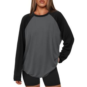 ATHMILE Women Oversized Long Sleeve Shirt 2026 Fall Winter Casual Basics Top Loose Fit Tee Fashion Cute Clothes (S)