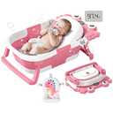 Foldable Baby Bathtub, Lightweight Bathtub for Infants to Toddlers with Soft Cushion & Thermometer, Portable Baby Tub Newborn to Toddler 0-36 Months(Blue)