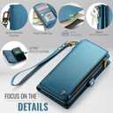 Defencase for Galaxy S25 Edge Case Wallet with RFID Blocking Card Holder for Women Men, Elegant PU Leather Magnetic Snap Flip Strap Zipper Phone Wallet Case for Samsung Galaxy S25 Edge 6.6", Dark Blue