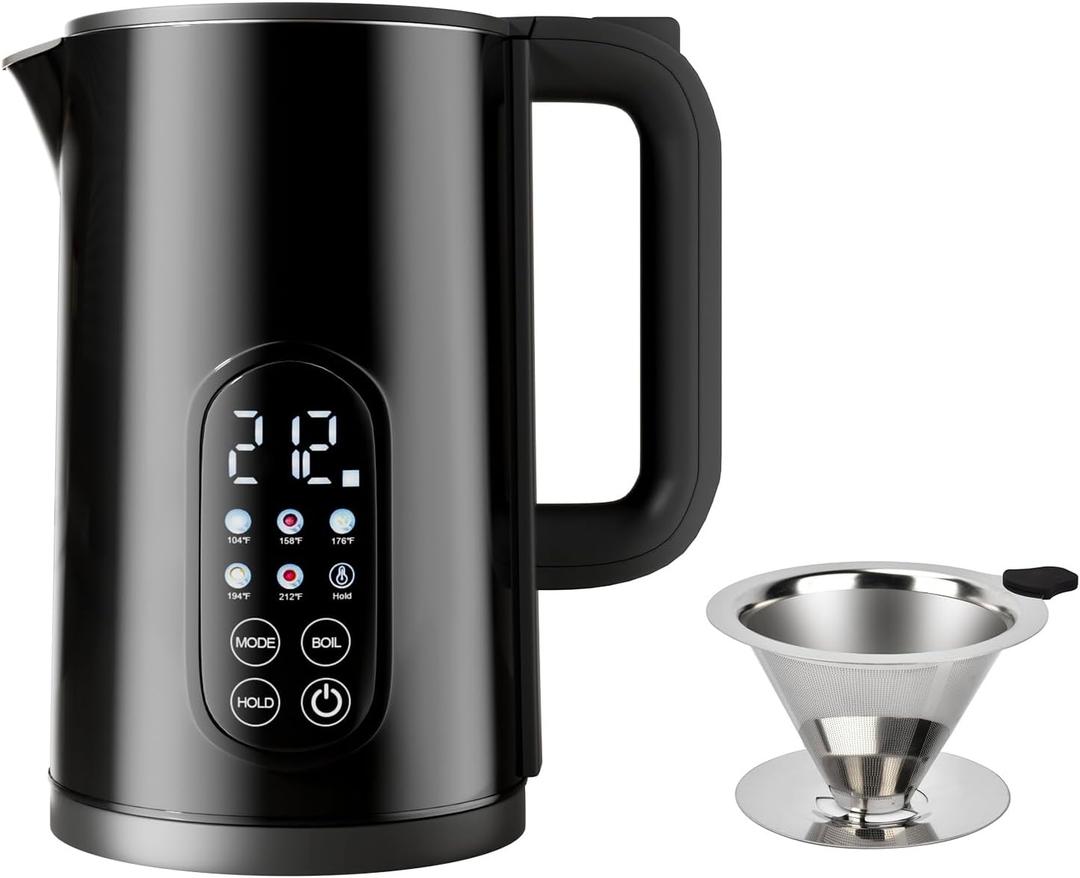 Electric Kettle with Temperature Control, 1.7L Stainless Steel Hot Water Kettle, 5 Presets, 2H Keep Warm, Fast Boil, Matte Black with Stainless Steel Coffee Filter Included