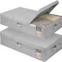 StorageWorks 2-Pack Large Under Bed Storage Bins with Lids, Underbed Storage Containers with Handles and Label Holder, Closet Organizer for Clothes, Blankets, Sweater (Grey)