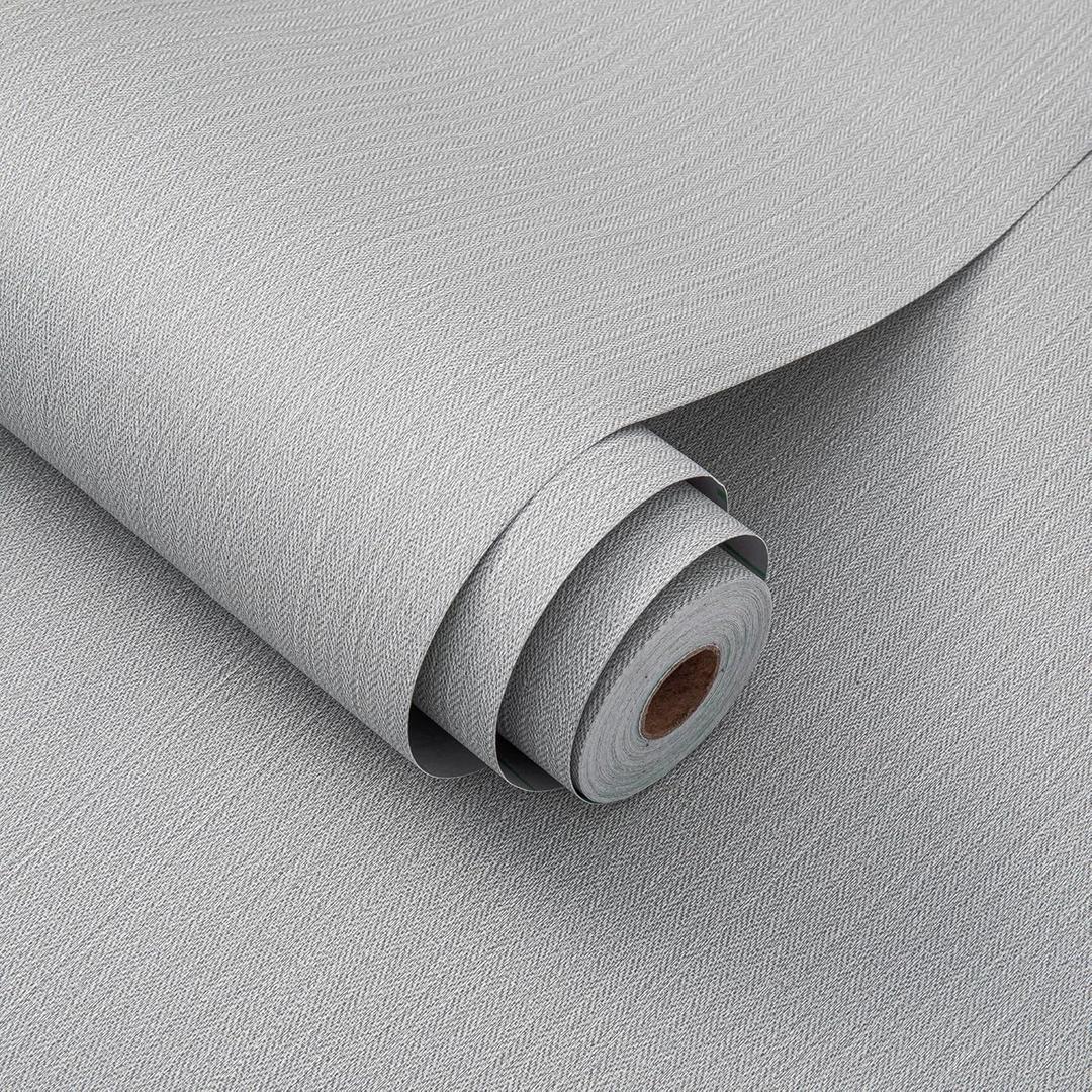 24"x393" Grey Grasscloth Peel and Stick Fabric Textured Contact Paper Removable Linen Wallpaper Vintage Matte Frosted Waterproof Sticky Wallpaper for Bedroom Bathroom Kitchen, Gray 