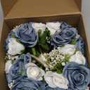 DIYDOFUN Wedding Bridesmaid Bouquets Set of 4, Artificial Silk Flowers Arrangement for Ceremony Marriage Proposal Party Anniversary Decorations - Dusty Blue