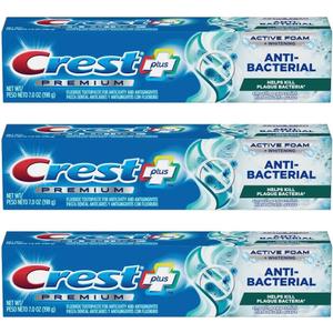 Crest Premium Plus Anti-Bacterial Toothpaste, Smooth Peppermint Flavor 7.0 oz (Pack of 3)
