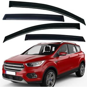 Lightronic Extra Durable Outside-Mount Auto Vent Window Visor, Fits 2013-2019 Ford Escape, UV Protection Rain Guard, Original Wind Deflector, No-Drill Easy Install, Dark Smoke, 4-Pcs
