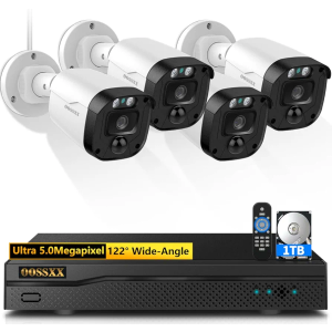 (Full HD 5MP Definition & 122° Ultra Wide-Angle) Wired Security Camera System with Monitor Outdoor Home Surveillance Cameras CCTV Camera Security System Outside Video Equipment Indoor